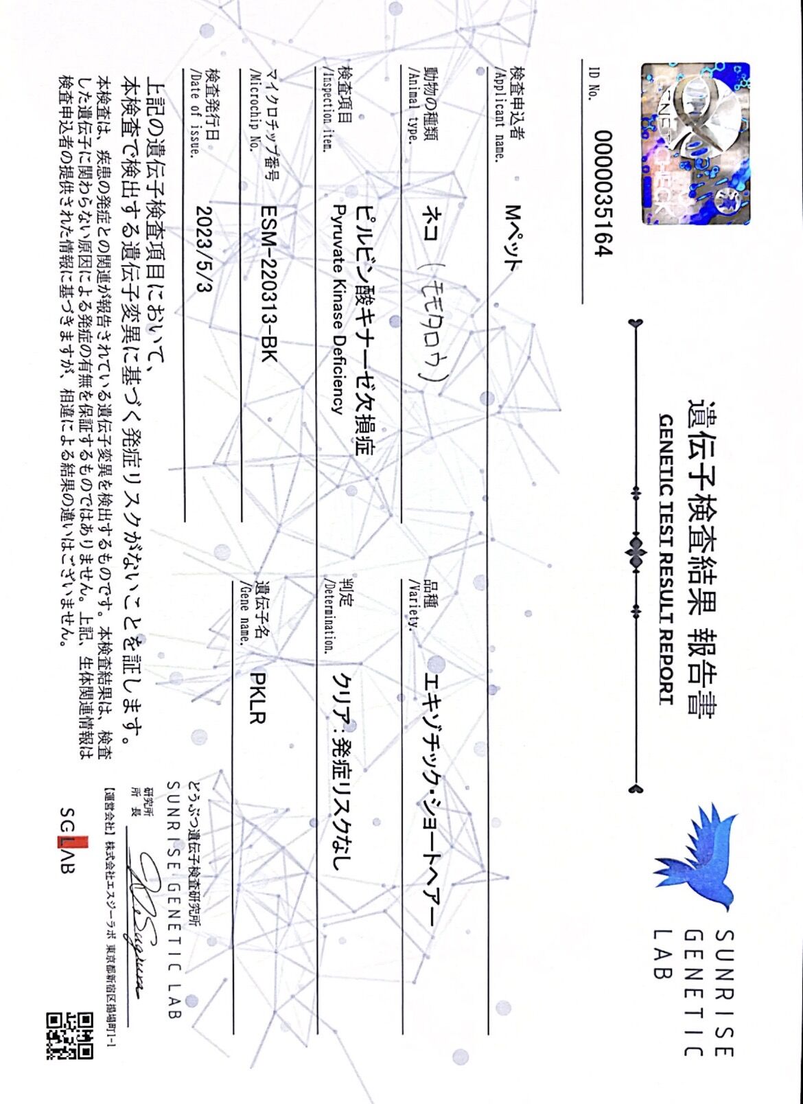 遺伝子検査結果